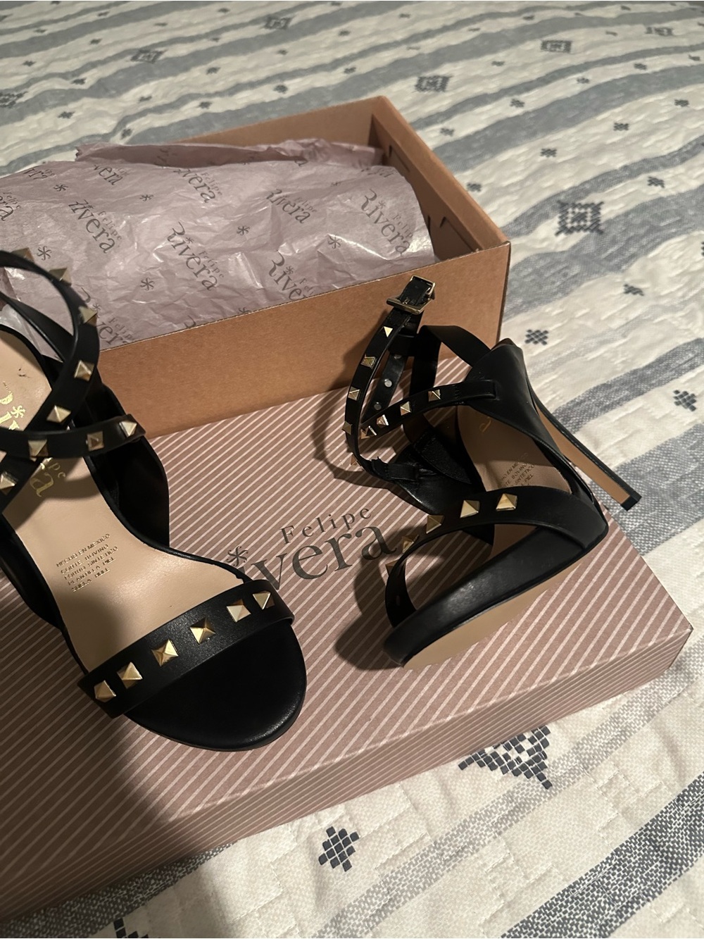 Felipe Riviera - Black Gold Studded Platform High Heels - Picture 5 of 8